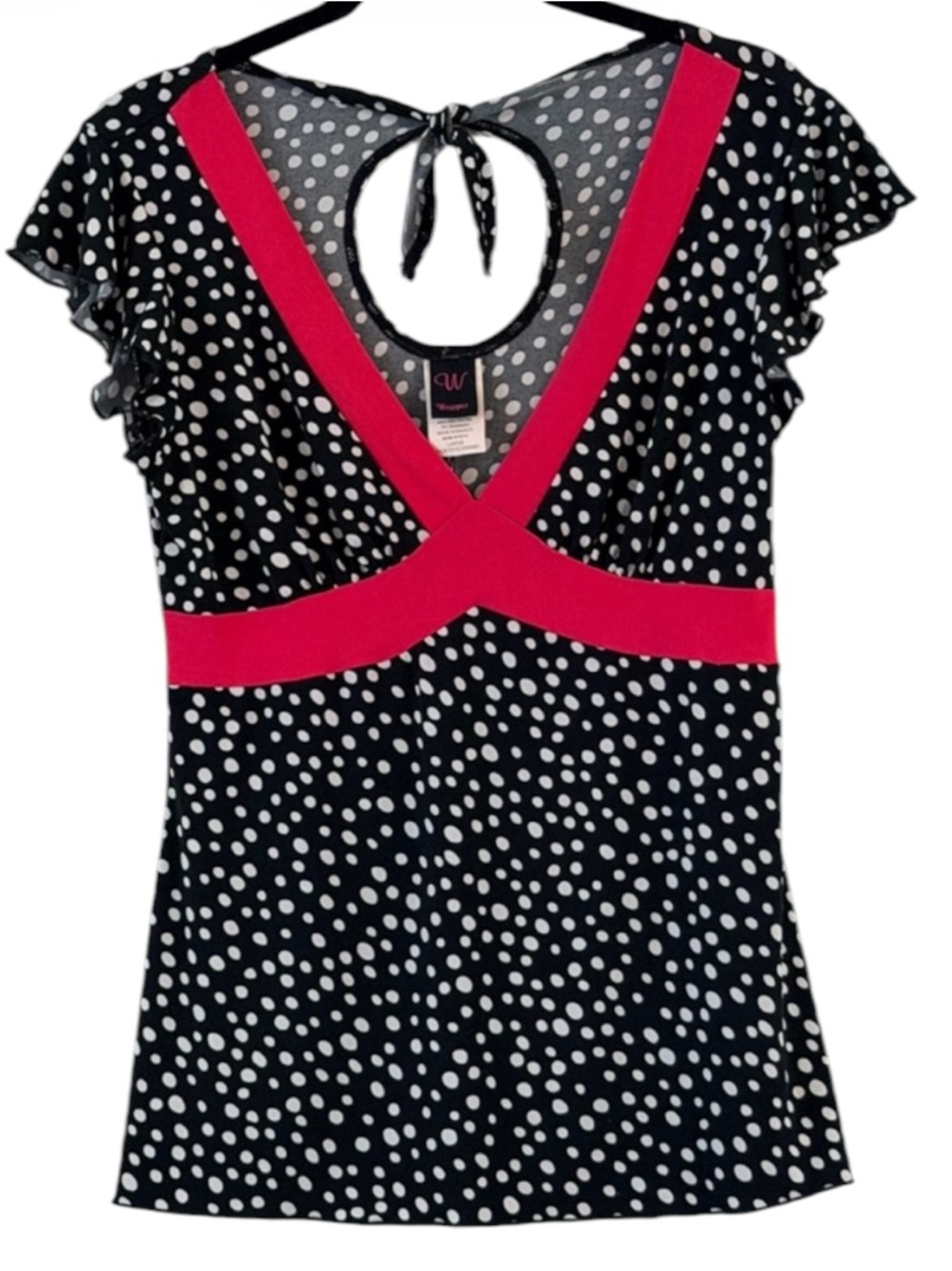 Wrapper White & Black Polka Dot With Fuchsia Accents Top Size L